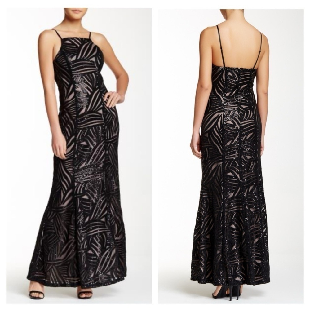 Trixxi Strappy Sequin Embroidered Prom Dress SZ 7 Black illusion